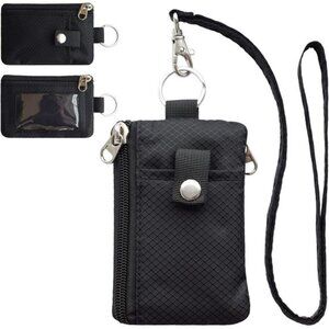 RFID Small Wallet with ID Window Zipper Lanyard Card Holder for Travel Men Women